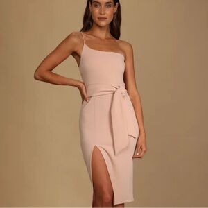 Lulu's Pink Tie-Waist Wedding Guest Dress